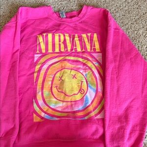 NIRVANA Vibrant Pink Sweatshirt with Smiley Graphic